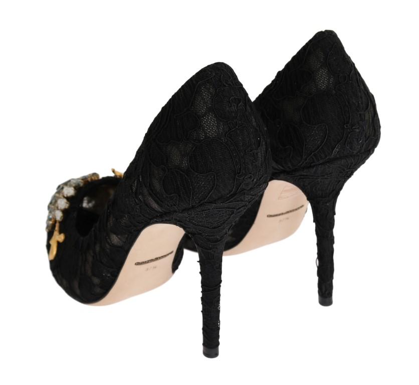 Black Taormina Lace Crystal Pumps