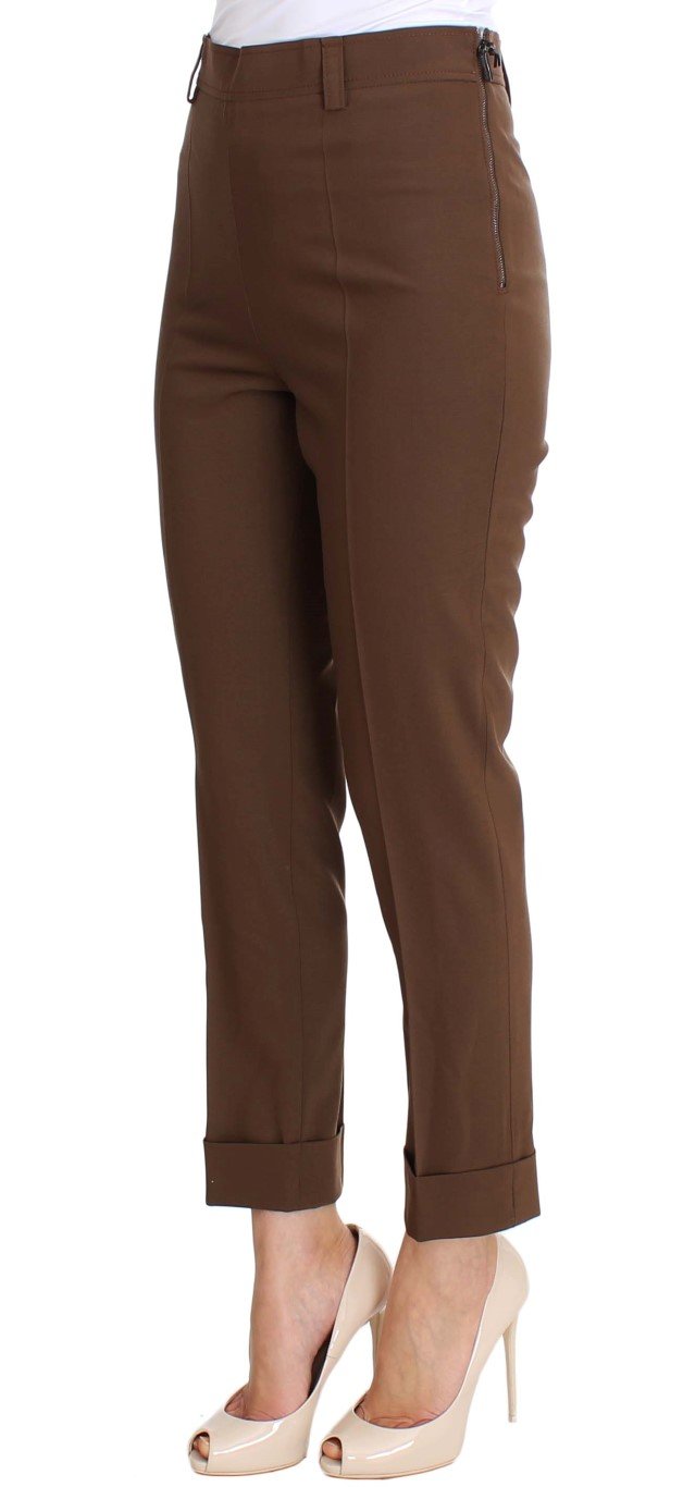 Brown Wool Stretch Cropped Pants