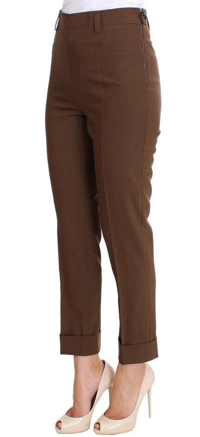 Brown Wool Stretch Cropped Pants