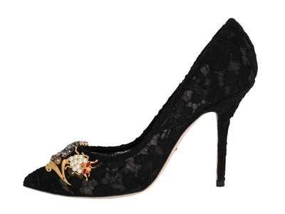 Black Taormina Lace Crystal Pumps