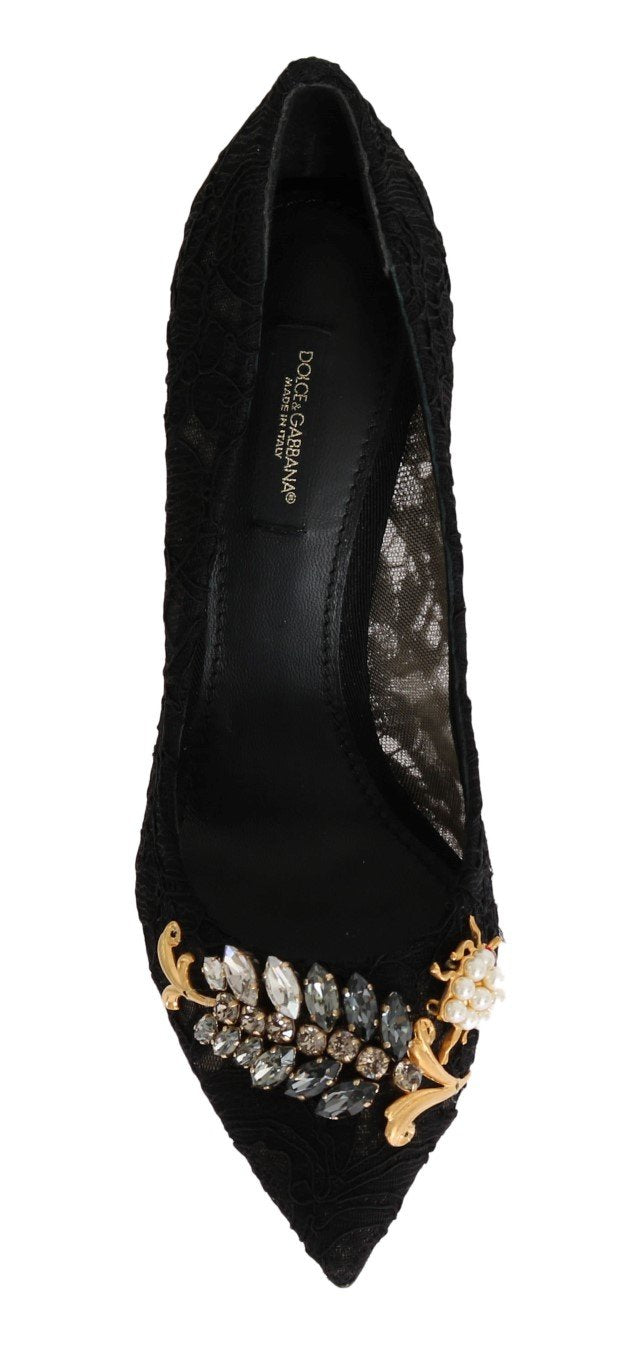 Black Taormina Lace Crystal Pumps