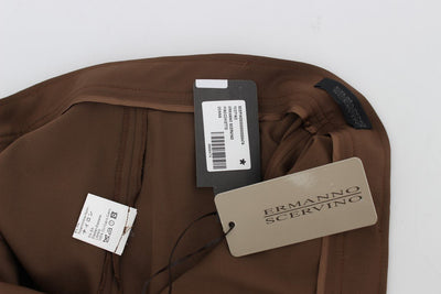 Brown Wool Stretch Cropped Pants