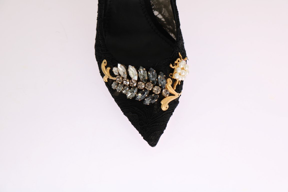 Black Taormina Lace Crystal Pumps