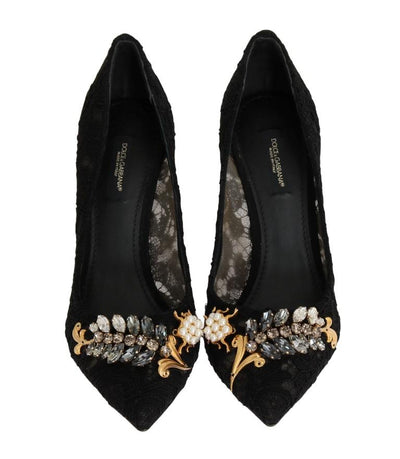 Black Taormina Lace Crystal Pumps