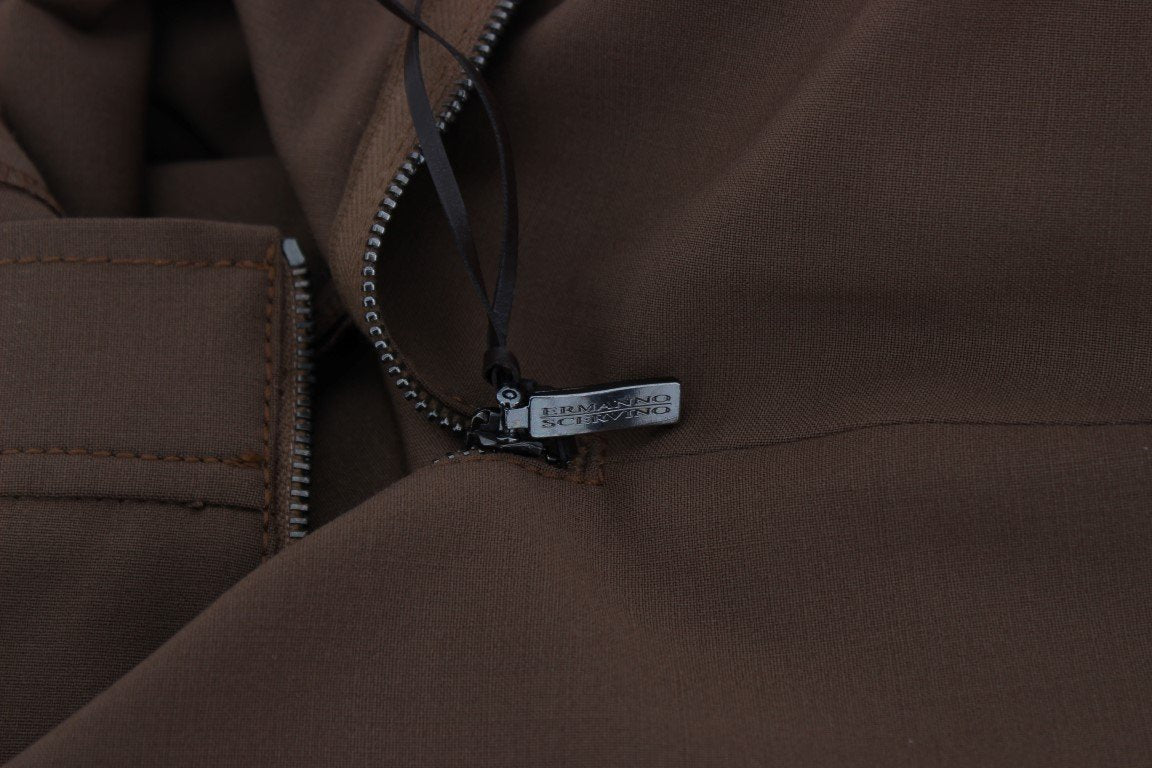 Brown Wool Stretch Cropped Pants