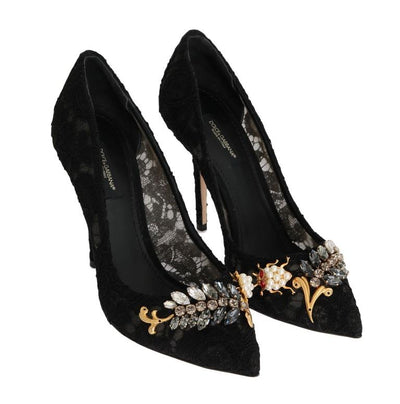 Black Taormina Lace Crystal Pumps