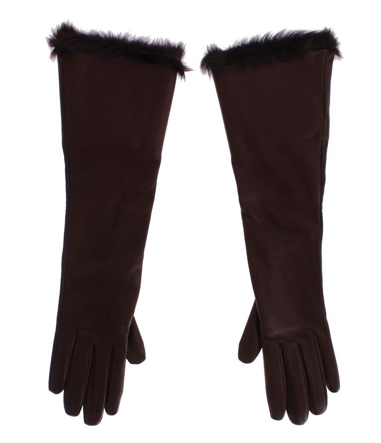 Bordeaux Leather Fur Silk Lined Elbow Gloves