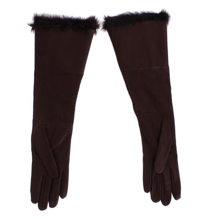 Bordeaux Leather Fur Silk Lined Elbow Gloves