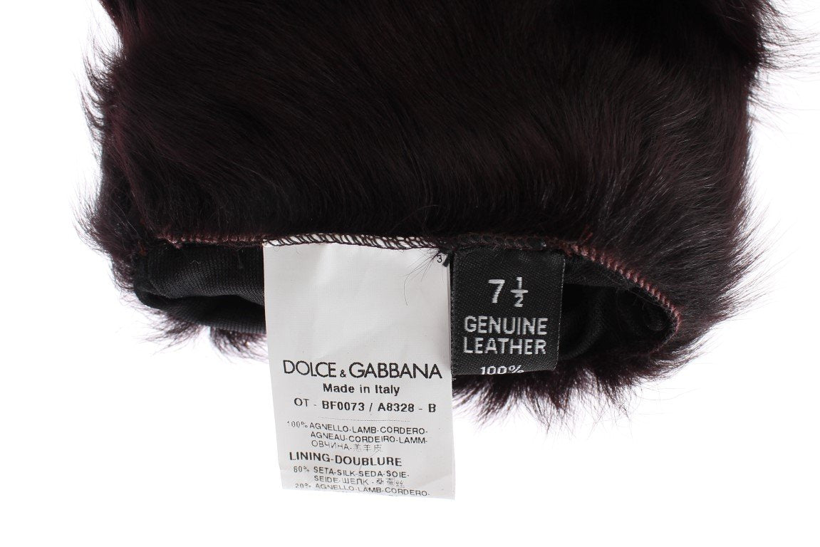 Bordeaux Leather Fur Silk Lined Elbow Gloves