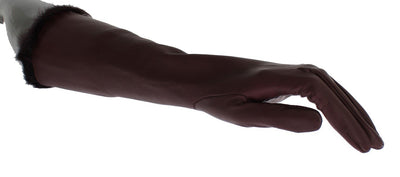 Bordeaux Leather Fur Silk Lined Elbow Gloves