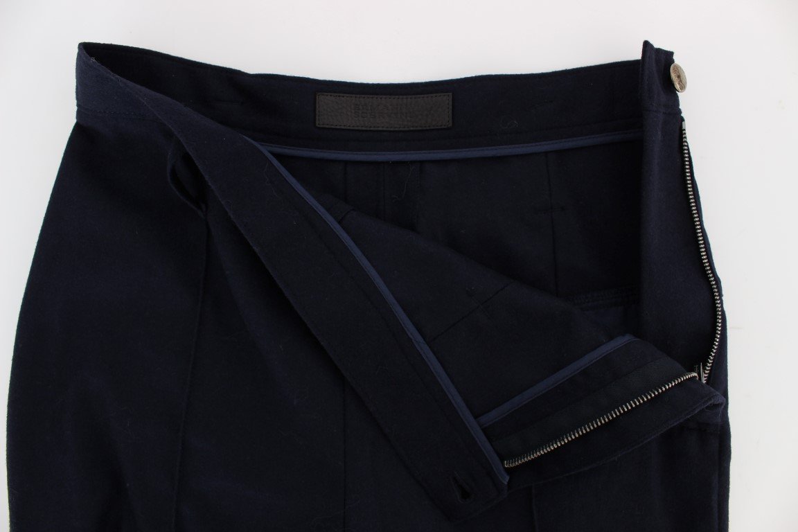 Blue Virgin Wool Slim Fit Casual Pants
