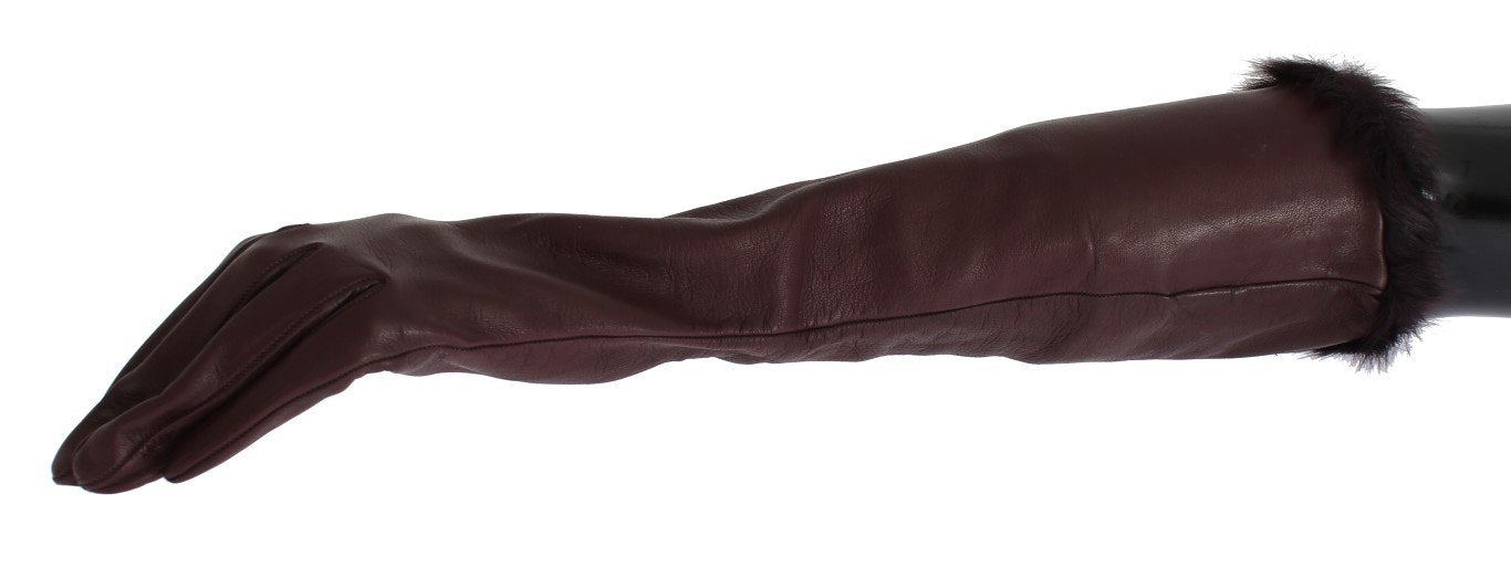 Bordeaux Leather Fur Silk Lined Elbow Gloves