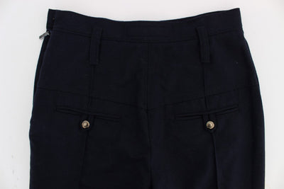 Blue Virgin Wool Slim Fit Casual Pants