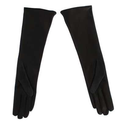 Gray Leather Silk Lined Elbow Long Gloves