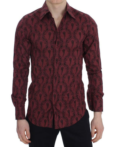 Bordeaux Baroque Print GOLD Slim Fit Shirt