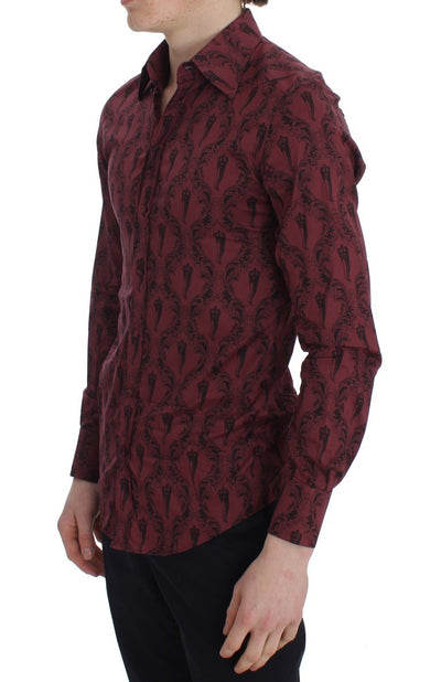 Bordeaux Baroque Print GOLD Slim Fit Shirt