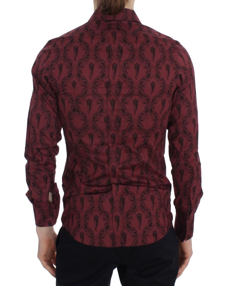 Bordeaux Baroque Print GOLD Slim Fit Shirt