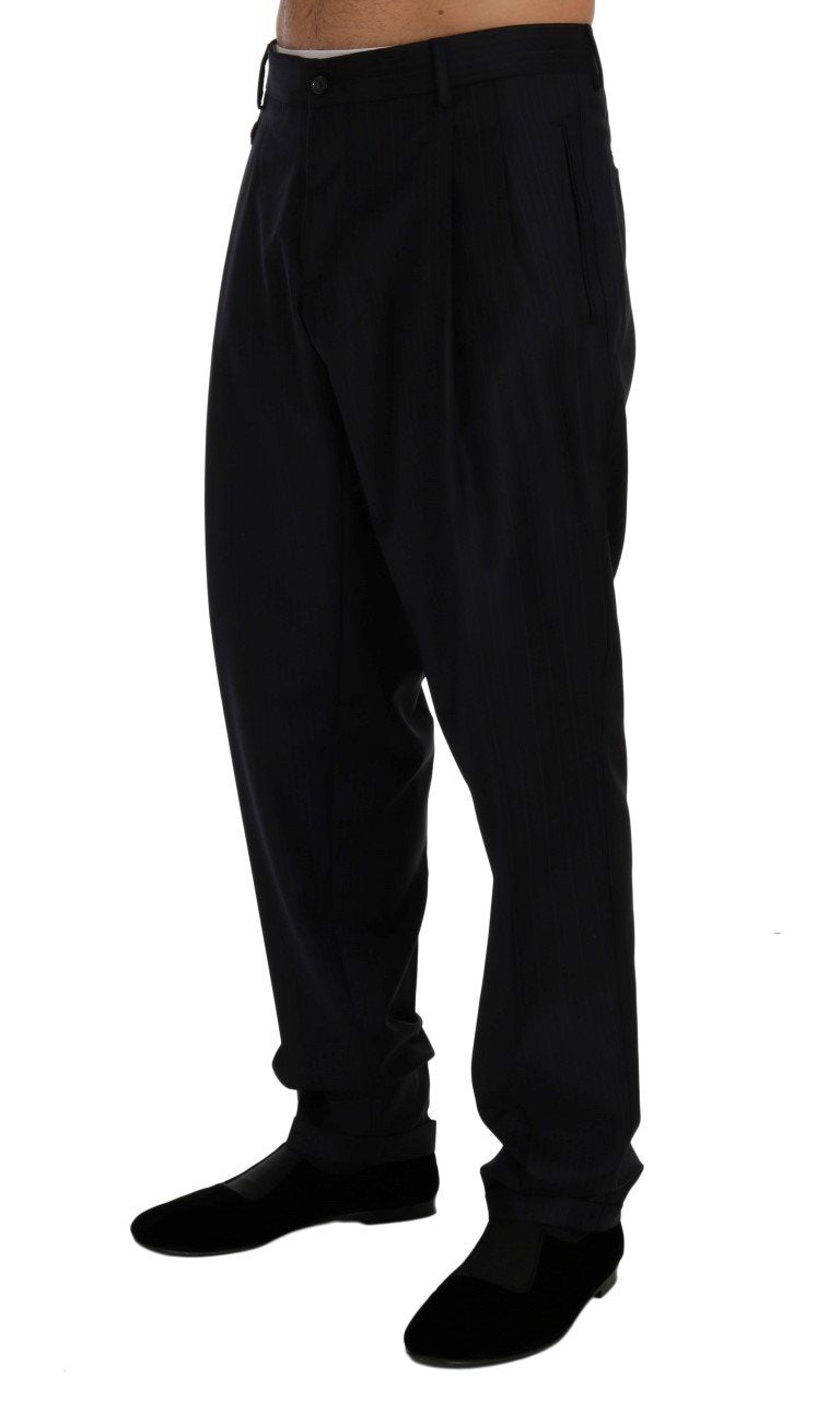 Blue Striped Wool Stretch Formal Pants