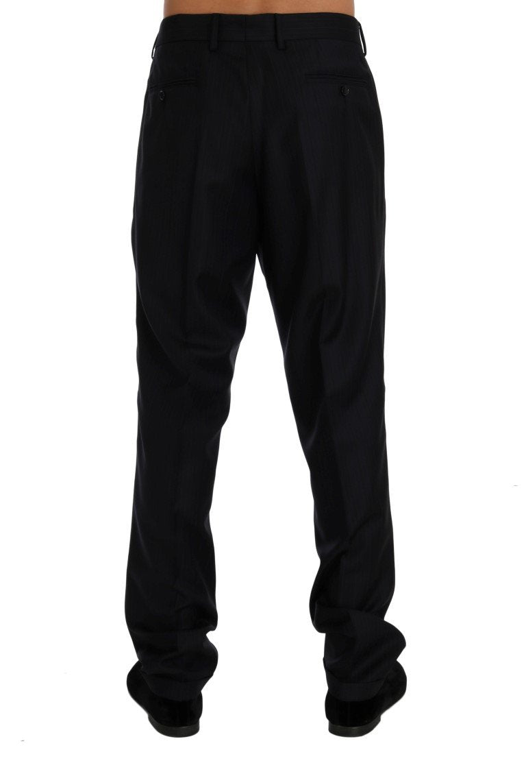 Blue Striped Wool Stretch Formal Pants