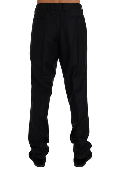Blue Striped Wool Stretch Formal Pants