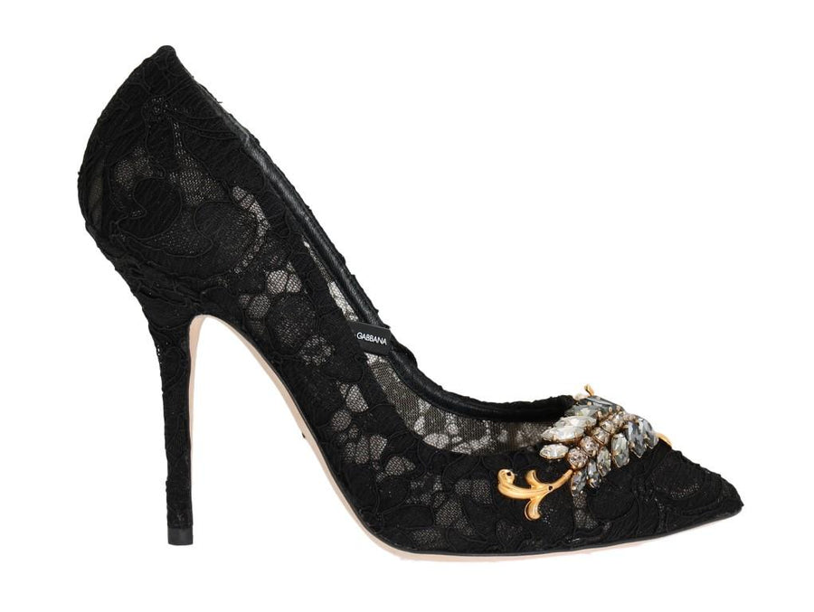Black Taormina Lace Crystal Pumps