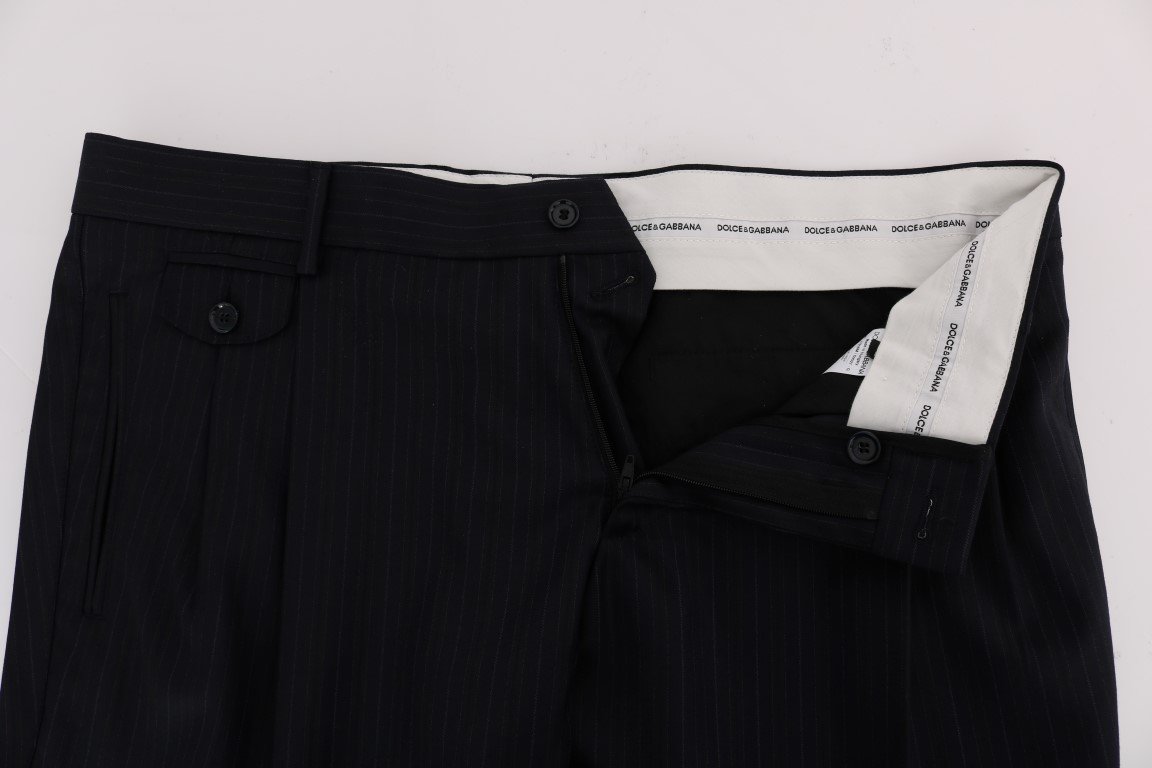 Blue Striped Wool Stretch Formal Pants