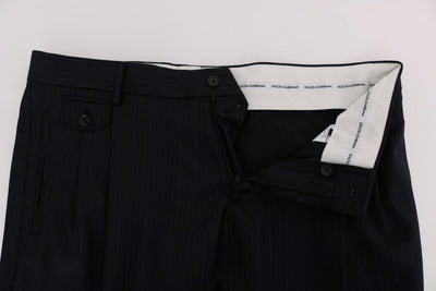 Blue Striped Wool Stretch Formal Pants