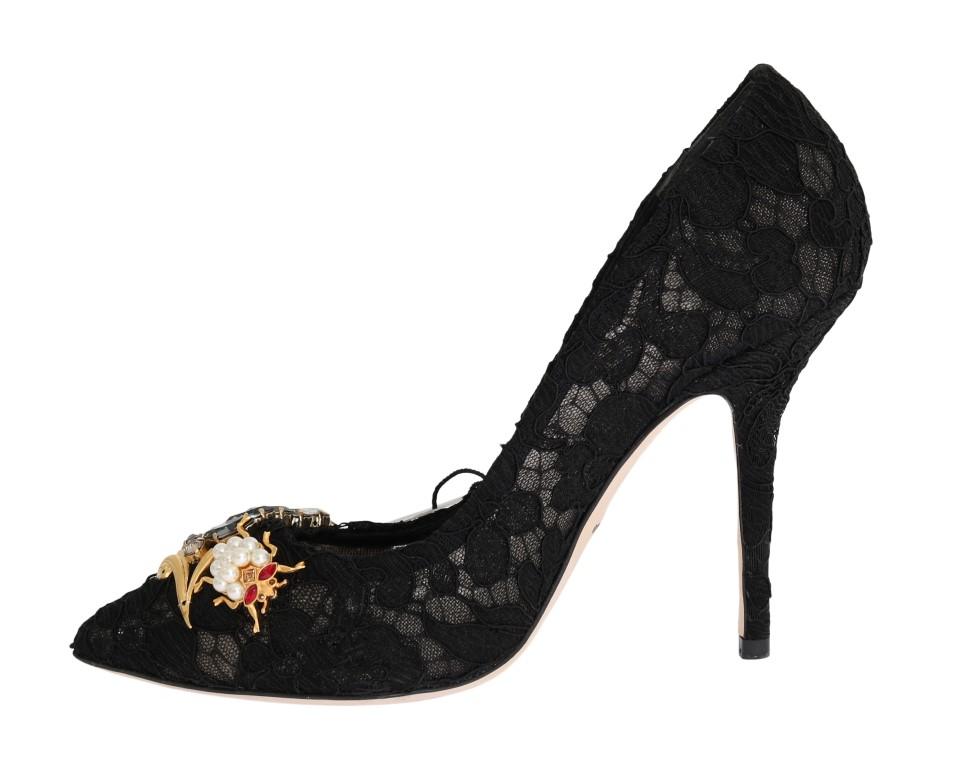 Black Taormina Lace Crystal Pumps