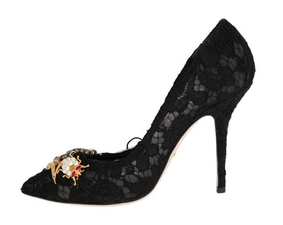 Black Taormina Lace Crystal Pumps