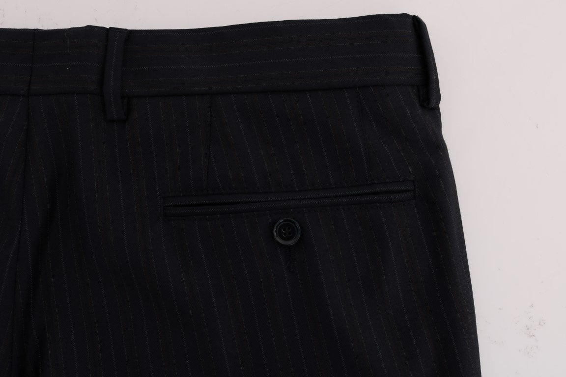 Blue Striped Wool Stretch Formal Pants