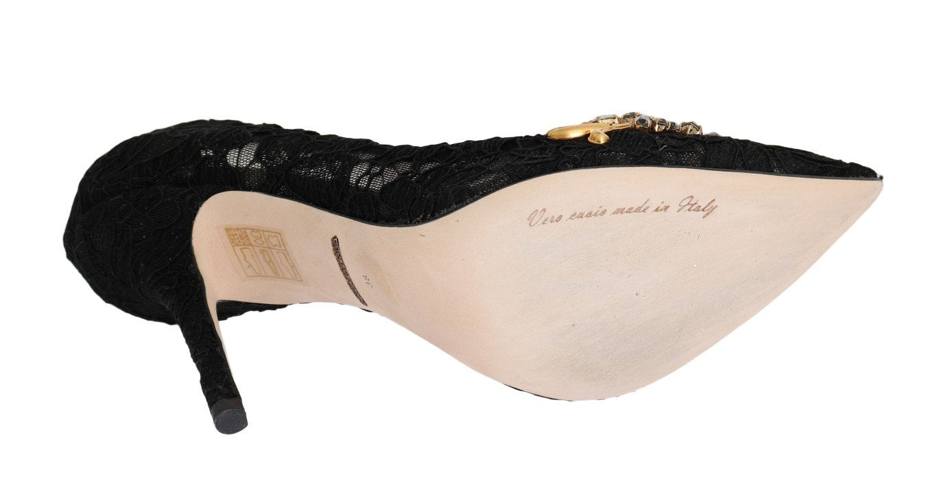 Black Taormina Lace Crystal Pumps