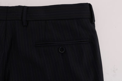 Blue Striped Wool Stretch Formal Pants