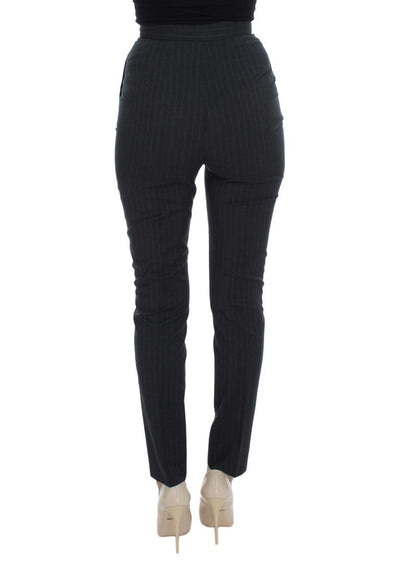 Gray Striped Wool High Waist Slim Pants