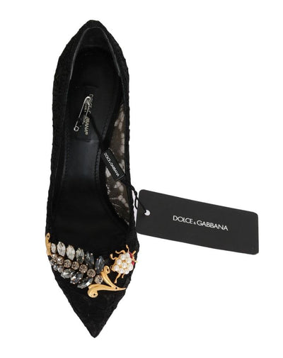 Black Taormina Lace Crystal Pumps