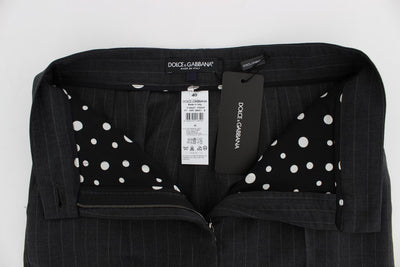 Gray Striped Wool High Waist Slim Pants