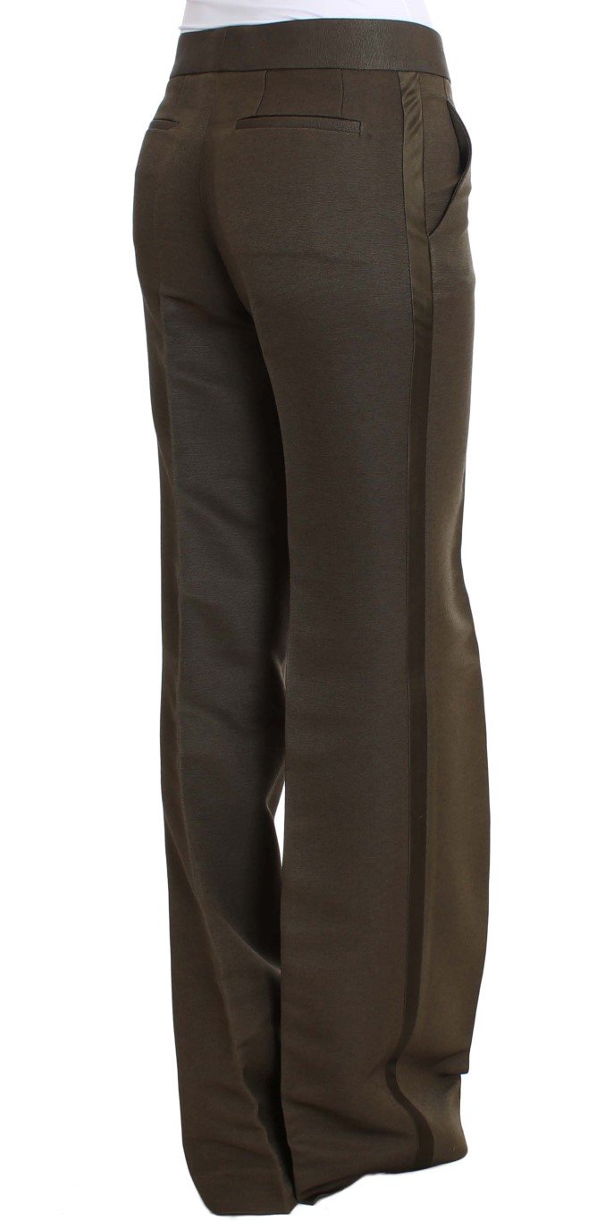 Green Cotton Viscose Dress Formal Pants