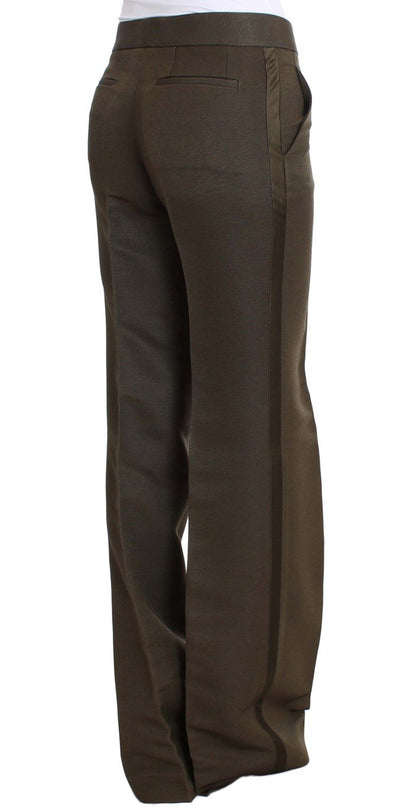 Green Cotton Viscose Dress Formal Pants