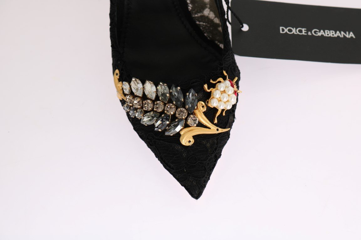Black Taormina Lace Crystal Pumps