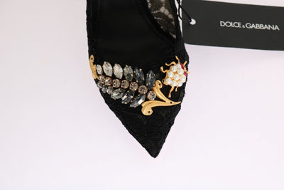 Black Taormina Lace Crystal Pumps