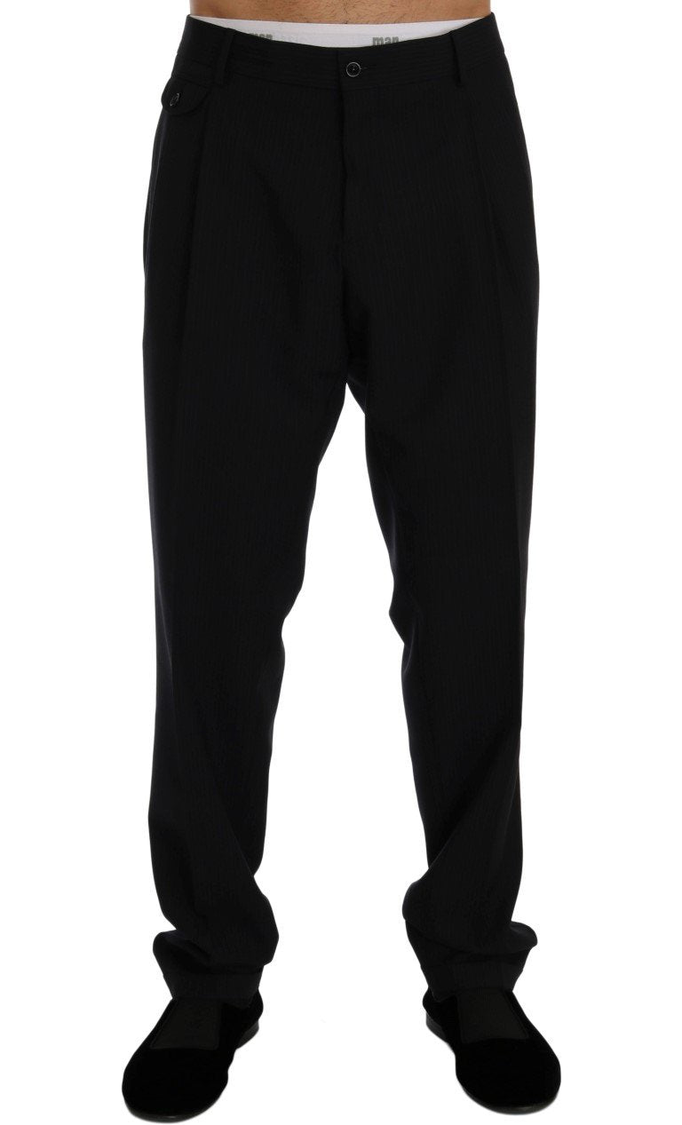 Blue Striped Wool Stretch Pants