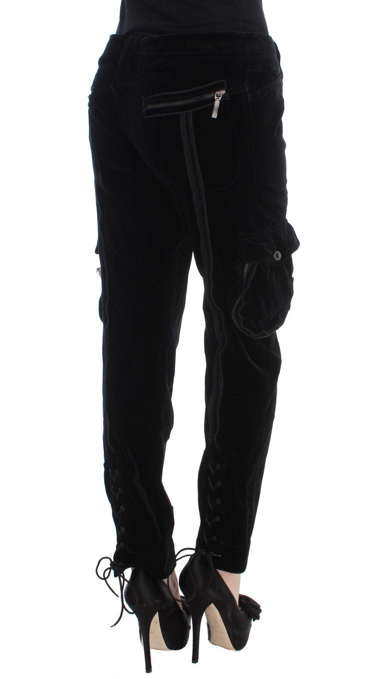 Black Cotton Blend Loose Fit Cargo Pants