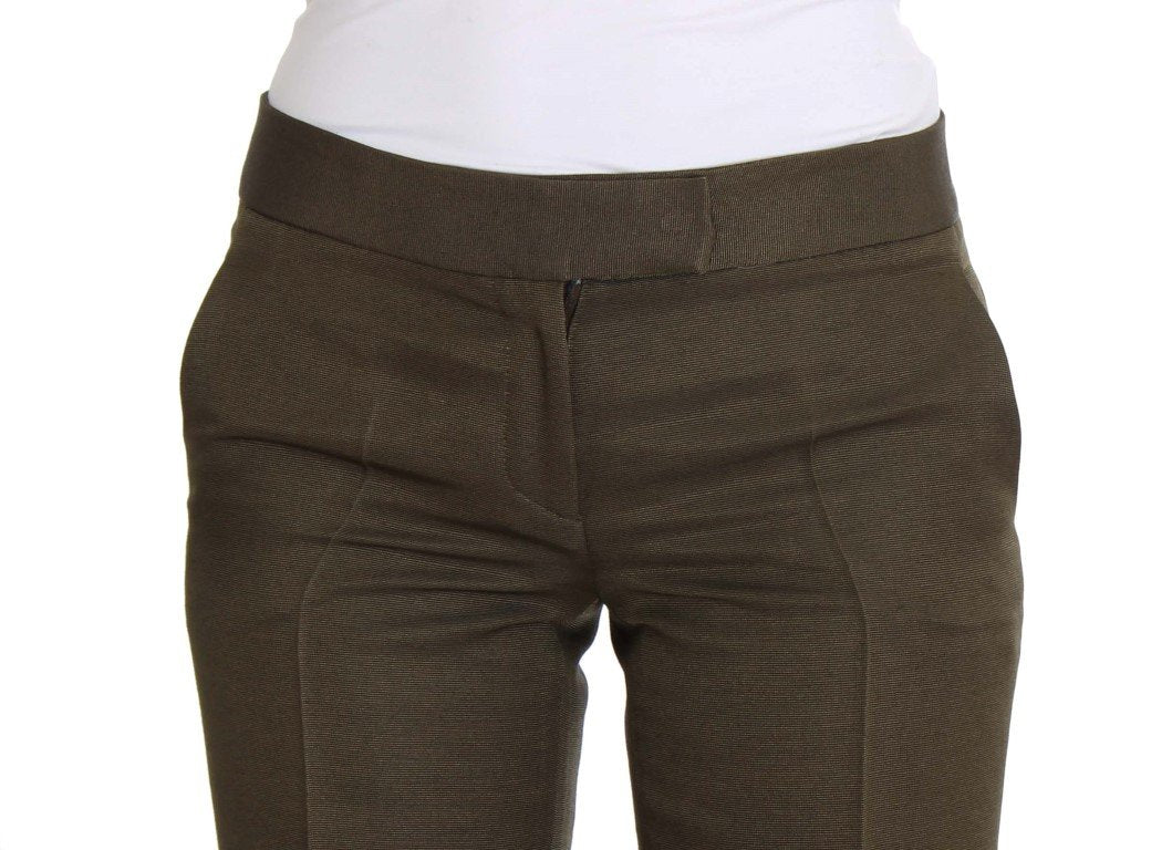 Green Cotton Viscose Dress Formal Pants