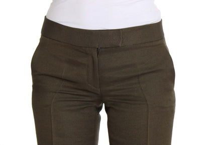 Green Cotton Viscose Dress Formal Pants