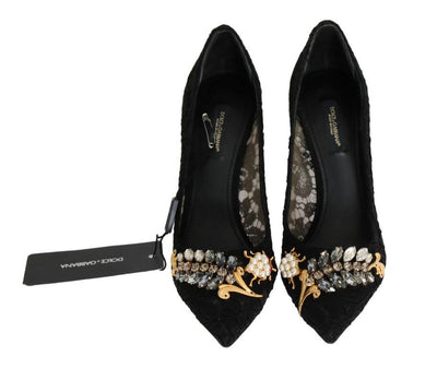 Black Taormina Lace Crystal Pumps
