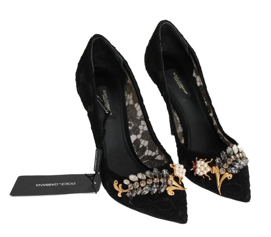 Black Taormina Lace Crystal Pumps
