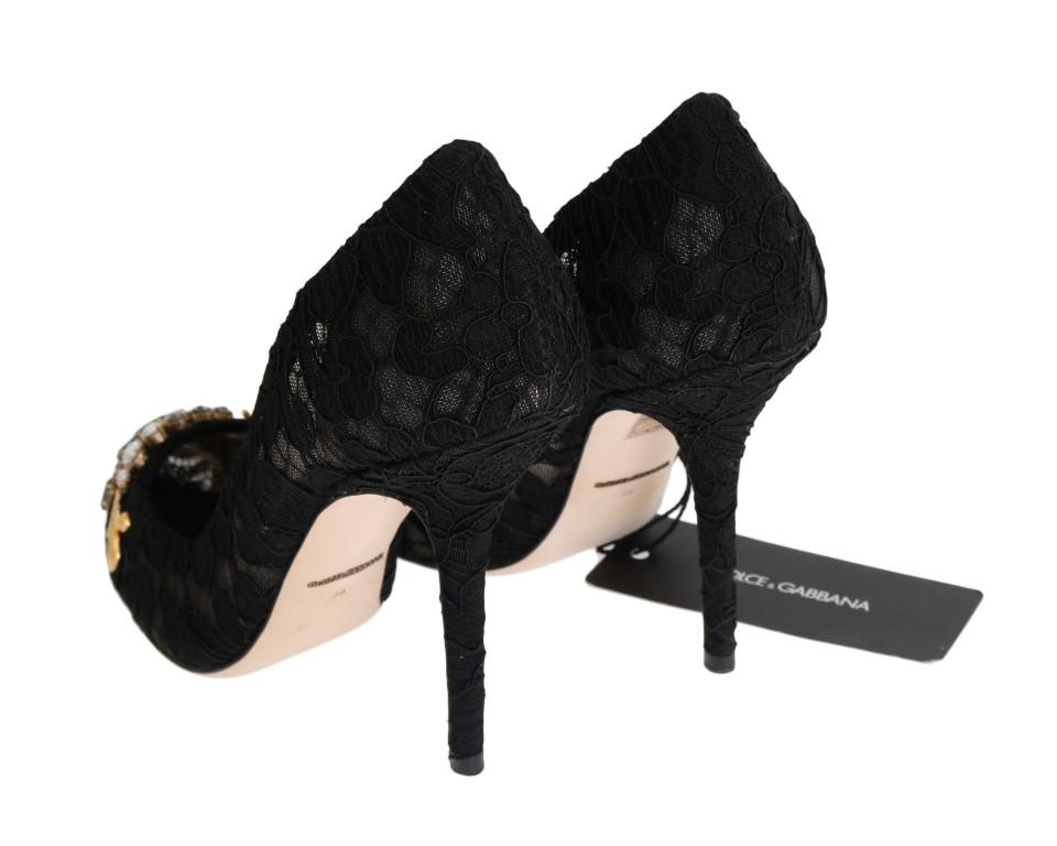 Black Taormina Lace Crystal Pumps