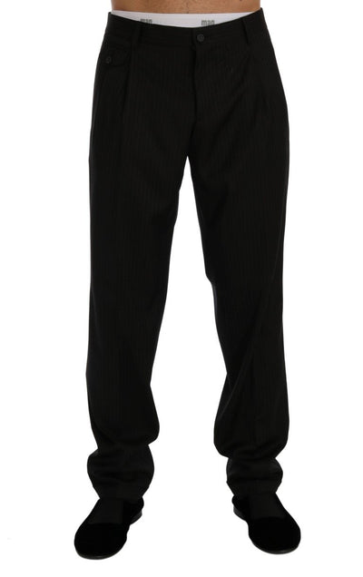 Black Striped Wool Stretch Formal Pants