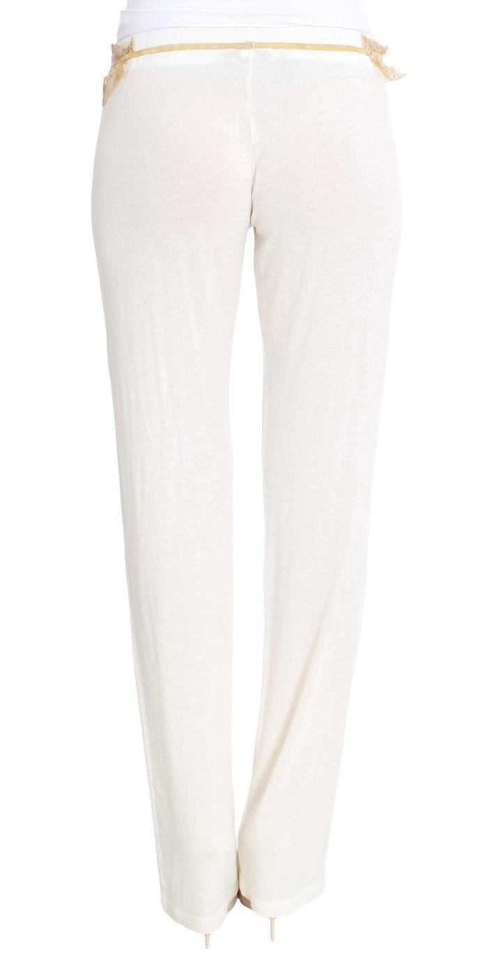 White Lace Detailed Casual Pants