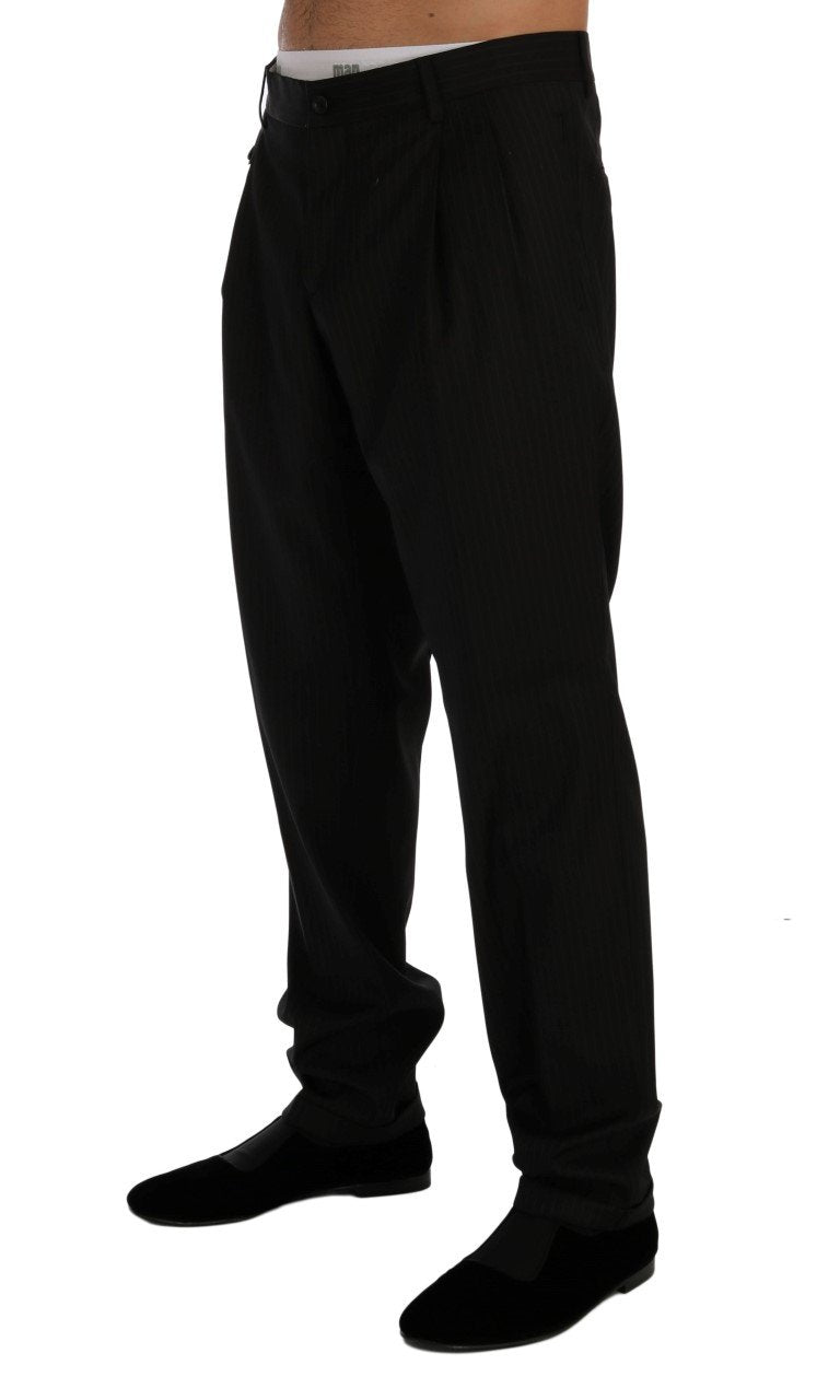 Black Striped Wool Stretch Formal Pants