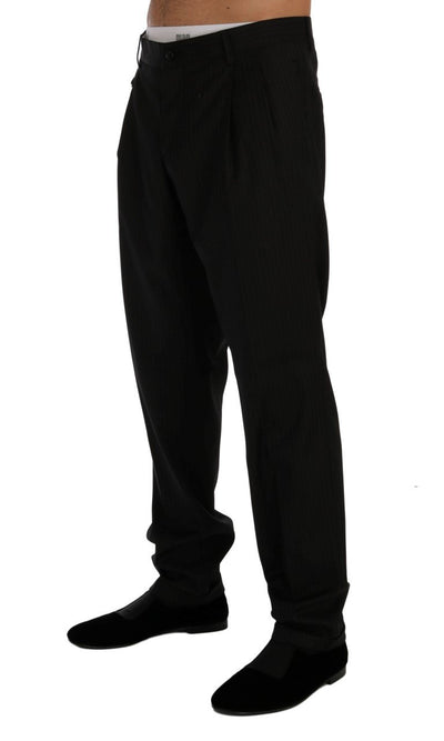 Black Striped Wool Stretch Formal Pants